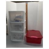 Tote, plastic drawers & contents