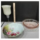 Depression Glass, floral bowl & decor