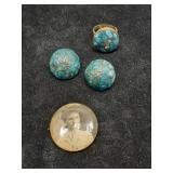 *Vintage turquoise ring & earrings, button & hat