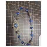 Art Deco Blue glass filigree necklace 1920s