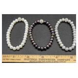 3 genuine pearl & crystal bracelets