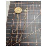 Art Nouveau GF locket Necklace, rhinestone leaf