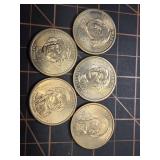 5 presidential Dollar coins