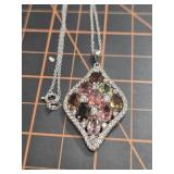 Steering silver and gemstones necklace new old