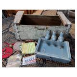 >Old wood drawer & contents 20wx8hx10d