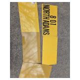 Painted steel blank signs, one wirh address