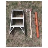 Axe, ladder, post driver