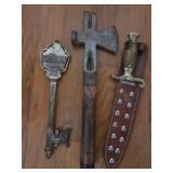 Key to the city, knife and crate hammer