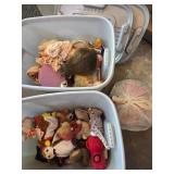 Dolls, beanie babies in 2 totes, j chein +