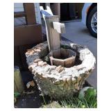 Cement planter  w/ wooden pump heavy 22" h
