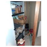 Shelving and stuff in corner:  ice cream maker,