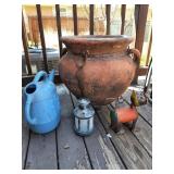 Planter 20" h x  21" HEAVY w/ and decor +