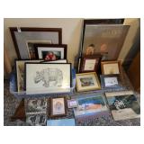 Large lot of framed wall decor, posters,