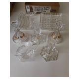 Glass candlestick holders serving plates +