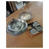 Silver plated serving dish & glass heart dishes