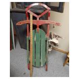 Snow Sled and skates mid Century