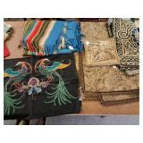 Vintage tapestries, rug, embroidered pillowcase,