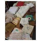 Large lot of fabrics, hankercheifs, table cloth,