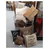 Throw pillows and rack
