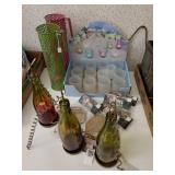 Glass tea light candle holders, metal mesh vases,