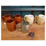 Barrel mugs, crock, UHL & brass