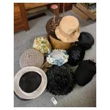 Vintage hats, stands & hat box
