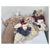 Stuffed rabbits, bears+
