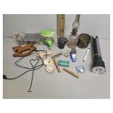 Job lot - oil lamp, flashlight, massager +