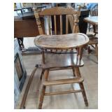 High chair.  Wood over all ht 38" x seat ht 21.5"