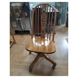 >Oak office chair on wheels back ht 41" , seat ht