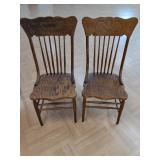 > 2 oak pressed back dining chairs