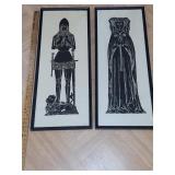 > Pair of Medieval Knight & Noblewoman framed