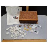 Hand carved wood box 9x6x3 1/2, Chakra stones,