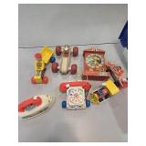 Vintage Fisher price wooden toys and tote