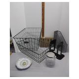 2 wire baskets,  bookends, coin sorter +