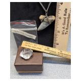 * Fossilized shark tooth necklace & herkimer