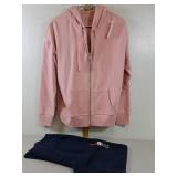 New pink zippered hoodie & blue sweatpants size m