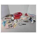 Sewing items, Buttons, Tupperware