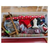Holiday decor, wood nativity, wrapping paper,