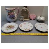 Hand painted ceramic pitcher, Bavaria plates +