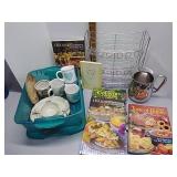Cookbooks,  mugs, spice rack,  dip dish & tote