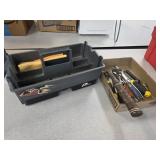 Tools and tote Estwing hammer, screwdrivers +