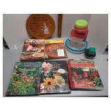 Cooking & gardening books & food containers