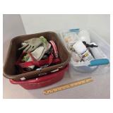 Tubs, ruler, gloves