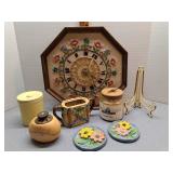 Vintage floral crewel embroidered wooden frame