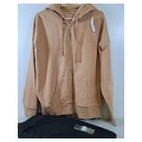 New zippered khaki hoodie & black sweatpants size