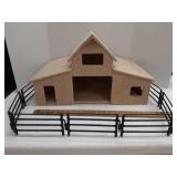 Toy Barn and metal fence 23" w x 15" h x 15" d