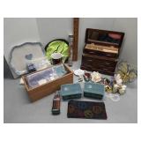 Wood box , Pioneer Woman tins, jewelry box &