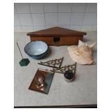 Corner shelf, conch shell & other