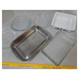 Pyrex pie plates, casserole dish, Fire King pie
